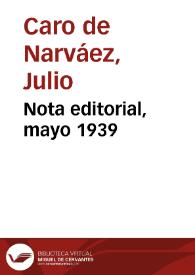 Nota editorial, mayo 1939 | Biblioteca Virtual Miguel de Cervantes