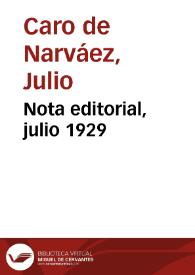 Nota editorial, julio 1929 | Biblioteca Virtual Miguel de Cervantes