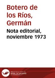 Nota editorial, noviembre 1973 | Biblioteca Virtual Miguel de Cervantes