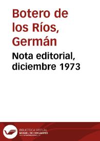 Nota editorial, diciembre 1973 | Biblioteca Virtual Miguel de Cervantes