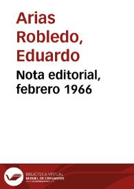 Nota editorial, febrero 1966 | Biblioteca Virtual Miguel de Cervantes