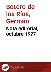 Nota editorial, octubre 1977 | Biblioteca Virtual Miguel de Cervantes