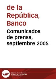 Comunicados de prensa, septiembre 2005 | Biblioteca Virtual Miguel de Cervantes