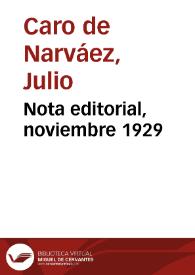 Nota editorial, noviembre 1929 | Biblioteca Virtual Miguel de Cervantes