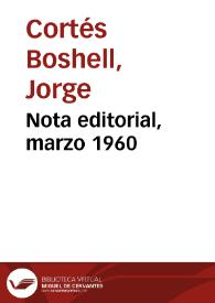 Nota editorial, marzo 1960 | Biblioteca Virtual Miguel de Cervantes