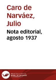 Nota editorial, agosto 1937 | Biblioteca Virtual Miguel de Cervantes