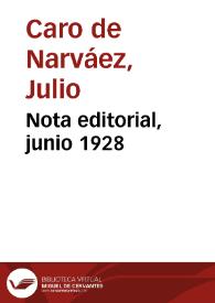 Nota editorial, junio 1928 | Biblioteca Virtual Miguel de Cervantes