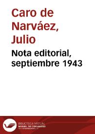 Nota editorial, septiembre 1943 | Biblioteca Virtual Miguel de Cervantes