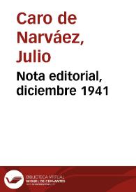 Nota editorial, diciembre 1941 | Biblioteca Virtual Miguel de Cervantes