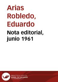 Nota editorial, junio 1961 | Biblioteca Virtual Miguel de Cervantes