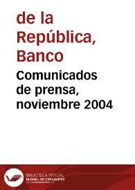 Comunicados de prensa, noviembre 2004 | Biblioteca Virtual Miguel de Cervantes