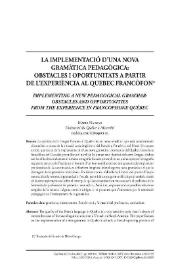 La implementació d’una nova gramàtica pedagògica: obstacles i oportunitats a partir de l’experiència al Quebec francòfon / Marie Nadeau | Biblioteca Virtual Miguel de Cervantes