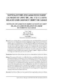 Notícia d'unes "Exclamacions sobre la Passió de Crist" (BC, MS. 473) i la seva relació amb l' "Arbor" d'Ubertí de Casale  / Lluis Cabré, Montserrat Ferrer | Biblioteca Virtual Miguel de Cervantes