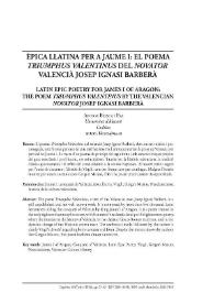 Èpica llatina per a Jaume I: el poema "Triumphus Valentinus" del "novator" valencià Josep Ignasi Barberà / Antonio Biosca i Bas | Biblioteca Virtual Miguel de Cervantes