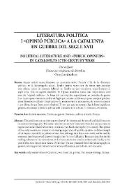 Literatura política i "opinió pública" a la Catalunya en guerra del segle XVII / Óscar Jané | Biblioteca Virtual Miguel de Cervantes