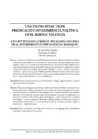 Una trona sense tron. Predicació i interferència política en el Barroc valencià / Antoni López Quiles | Biblioteca Virtual Miguel de Cervantes