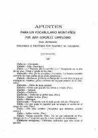 Apuntes para un vocabulario montañés. Por Juan González Campuzano (Juan Sierrapando). Revisados y anotados por Eduardo de Huidobro (Continuación) / Juan González Campuzano | Biblioteca Virtual Miguel de Cervantes