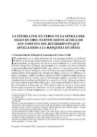 La sátira civil en verso en la Sevilla del Siglo de Oro: nuevos datos acerca de "Los sonetos del recibimeinto que Sevilla hizo a la Marquesa de Denia" / José Manuel Rico García | Biblioteca Virtual Miguel de Cervantes