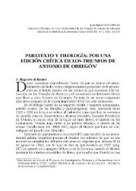 Paratexto y filología: por una edición crítica de los "Triunfos" de Antonio Obregón / Juan Miguel Valero Moreno | Biblioteca Virtual Miguel de Cervantes