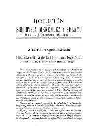 Apuntes taquigráficos de "Historia crítica de la Literatura española", tomados al Sr. Profesor Doctor Menéndez y Pelayo / Miguel Artigas y Ferrando | Biblioteca Virtual Miguel de Cervantes