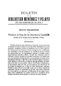 Apuntes taquigráficos de "Historia crítica de la Literatura española", tomados al Sr. Profesor Doctor Menéndez y Pelayo (continuación) / Miguel Artigas y Ferrando | Biblioteca Virtual Miguel de Cervantes