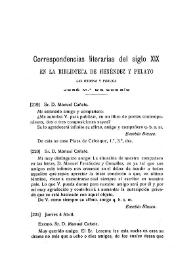 Correspondencias literarias del siglo XIX en la Biblioteca de Menéndez Pelayo / las ordena y publica José M.ª de Cossío | Biblioteca Virtual Miguel de Cervantes