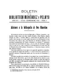 Adiciones a la bibliografía de Don Marcelino / T.  Maza Solano | Biblioteca Virtual Miguel de Cervantes