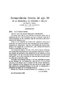 Correspondencias literarias del siglo XIX en la Biblioteca de Menéndez Pelayo (Continuación) / las ordena y publica José M.ª de Cossío | Biblioteca Virtual Miguel de Cervantes