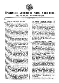 Boletín de Información. Departamento Autónomo de Publicidad y Propaganda [México]. Viernes 8 de octubre de 1937 | Biblioteca Virtual Miguel de Cervantes