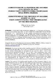 Constitución en la Provincia del Socorro (15 de agosto de 1810). Primer texto constitucional promulgado en la Nueva Granada  / Wilman Amaya León | Biblioteca Virtual Miguel de Cervantes