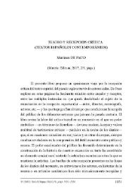 De Paco, Mariano: "Teatro y recepción crítica (textos españoles contemporá-neos)". Murcia: Editum, 2017, 231 págs. [Reseña] / María Ángeles Rodríguez Alonso | Biblioteca Virtual Miguel de Cervantes