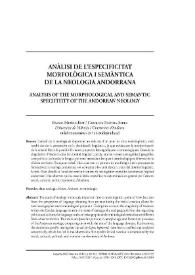 Anàlisi de l’especificitat morfològica i semàntica de la neologia andorrana / Rafael Muñoz-Espí, Carolina Bastida-Serra | Biblioteca Virtual Miguel de Cervantes