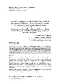 Lectores extranjeros de obras científicas y técnicas durante el Franquismo: Cartas al Servicio Nacional de Información Bibliográfica (1952-1966)  / Fernando García Naharro | Biblioteca Virtual Miguel de Cervantes