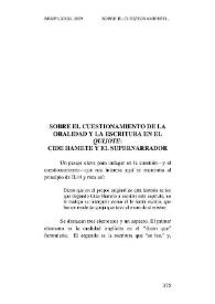 Sobre el cuestionamiento de la oralidad y la escritura en el "Quijote": Cide Hamete y el supernarrador / Parra, James A. | Biblioteca Virtual Miguel de Cervantes