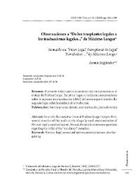 Observaciones a "De los trasplantes legales a las traducciones legales..." de Máximo Langer / Armin Engländer ; traducción del alemán a cargo de Hernán G. Bouvier | Biblioteca Virtual Miguel de Cervantes