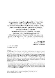 Aproximación biográfica a Josep Maria Trias Peitx (Barcelona, 1900 - Prada de Conflent, 1979): un hombre de Unió Democràtica de Catalunya (UDC) clave para el exilio republicano en los campos de internamiento franceses  / Queralt Solé, Gemma Caballer  | Biblioteca Virtual Miguel de Cervantes