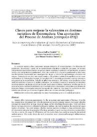 Claves para mejorar la valoración en destinos turísticos de Extremadura. Una aportación del Proceso de Análisis Jerárquico (PAJ) / Rebeca Guillén Peñafiel ; Ana María Hernández Carretero ; José Manuel Sánchez Martín | Biblioteca Virtual Miguel de Cervantes