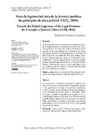 Hacia la legitimidad ética de la decisión jurídica: los principios de ética judicial (CGPJ, 2016) / Guillermo Vicente y Guerrero | Biblioteca Virtual Miguel de Cervantes