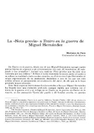 La "Nota previa" a "Teatro en la guerra" de Miguel Hernández / Mariano de Paco | Biblioteca Virtual Miguel de Cervantes