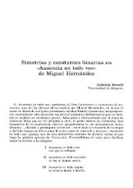 Simetrías y constantes binarias en "Ausencia en todo veo" de Miguel Hernández / Gabriele Morelli | Biblioteca Virtual Miguel de Cervantes