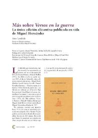 Más sobre "Versos en la guerra". La única edición alicantina publicada en vida de Miguel Hernández / Aitor Luis Larrabide Achútegui | Biblioteca Virtual Miguel de Cervantes