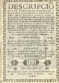 Descripcion de los funerales exequias, y sermon, que en ellas se predicó en la muerte de la muy noble, y piadosa Señora Doña Jacinta de Vidarte, y Pardo, que se hizieron en el Convento de Nuestro Padre Santo / Gregorio Sedeño | Biblioteca Virtual Miguel de Cervantes