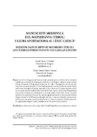 Manuscrits medievals del Matarranya (Terol) i llurs aportacions al lèxic català / Javier Giralt Latorre, María Teresa Moret Oliver  | Biblioteca Virtual Miguel de Cervantes