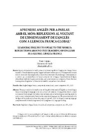 Aprendre anglès per a parlar amb el món: reflexions al voltant de l’ensenyament de l’anglès com a llengua franca global
 / Enric Llurda  | Biblioteca Virtual Miguel de Cervantes