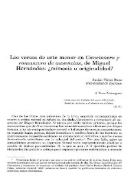 Los versos de arte menor en "Cancionero y romancero de ausencias", de Miguel Hernández: ¿mímesis u originalidad? / Javier Pérez Bazo | Biblioteca Virtual Miguel de Cervantes