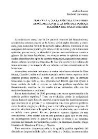 "Tal cual a culta epístola conviene": aproximaciones a la epístola poética española del siglo dieciséis  / Andrea Lower | Biblioteca Virtual Miguel de Cervantes