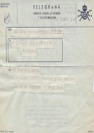 Telegrama de Solana, Javier (Ministro de Cultura) a Luis Galve. 1985-09-09 | Biblioteca Virtual Miguel de Cervantes