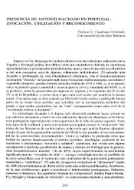 Presencia de Antonio Machado en Portugal: evocación, utilización y reconocimiento / Perfecto E. Cuadrado Fernández | Biblioteca Virtual Miguel de Cervantes