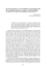 Antonio Machado y el nacimiento contradictorio de la poesía moderna en España. Apuntes sobre la dialéctica de su pensamiento poetológico / Hartmut Stenzel | Biblioteca Virtual Miguel de Cervantes