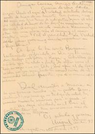 Carta de Miguel Hernández a Carmen Conde y Antonio Oliver Belmás. Orihuela, 1 de agosto de 1933 | Biblioteca Virtual Miguel de Cervantes